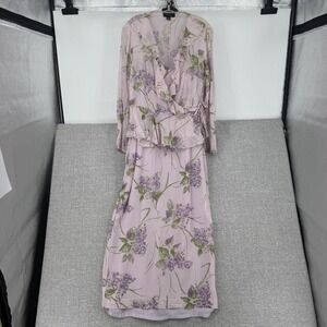 Spenser Jeremy Fairy Dress Womens 16 Purple Wrap Maxi V-Neck Floral Ruffle Silk
